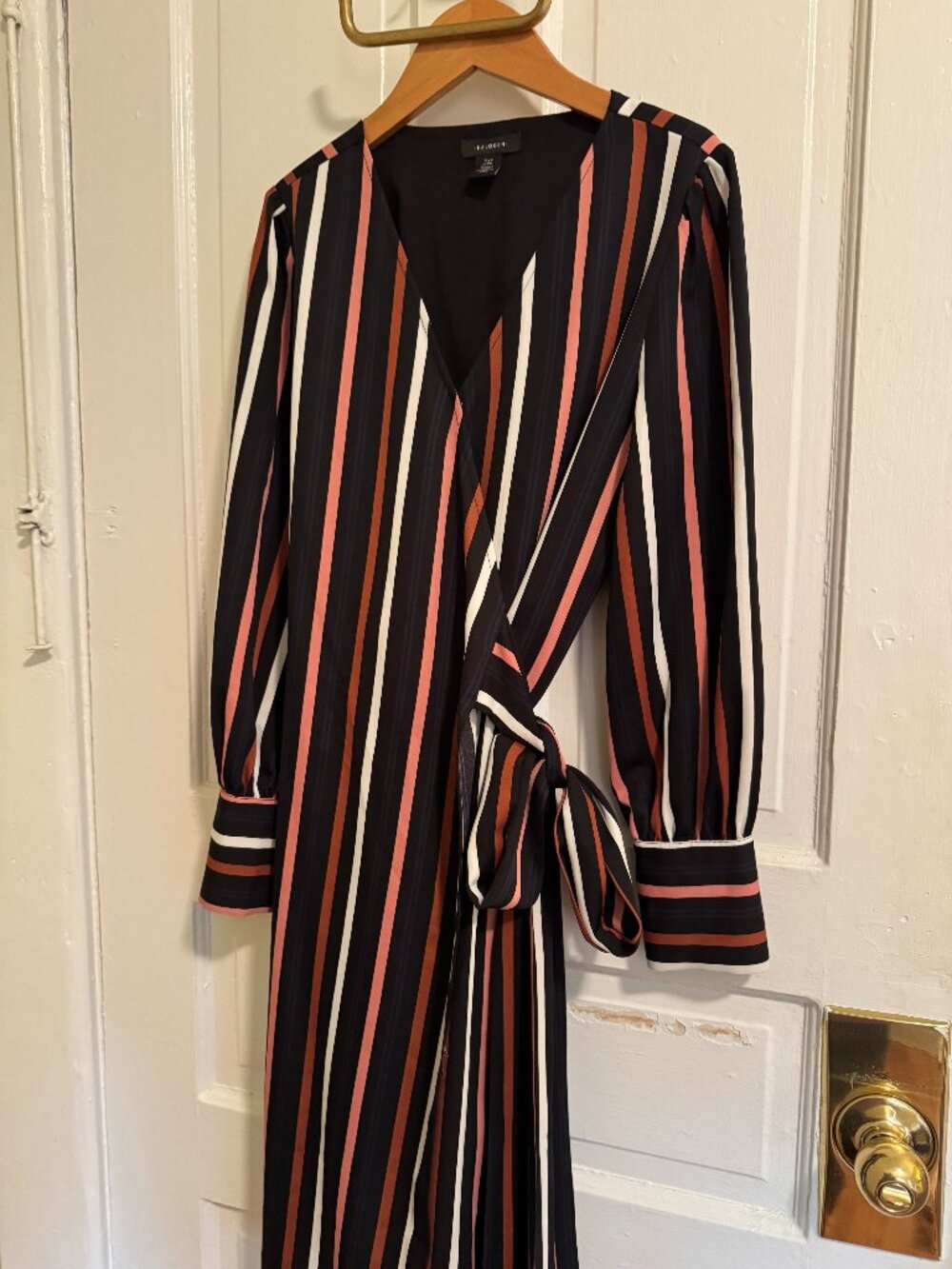 Nordstrom Halogen Women's V-Neck Wrap Black Striped Dress XXSP